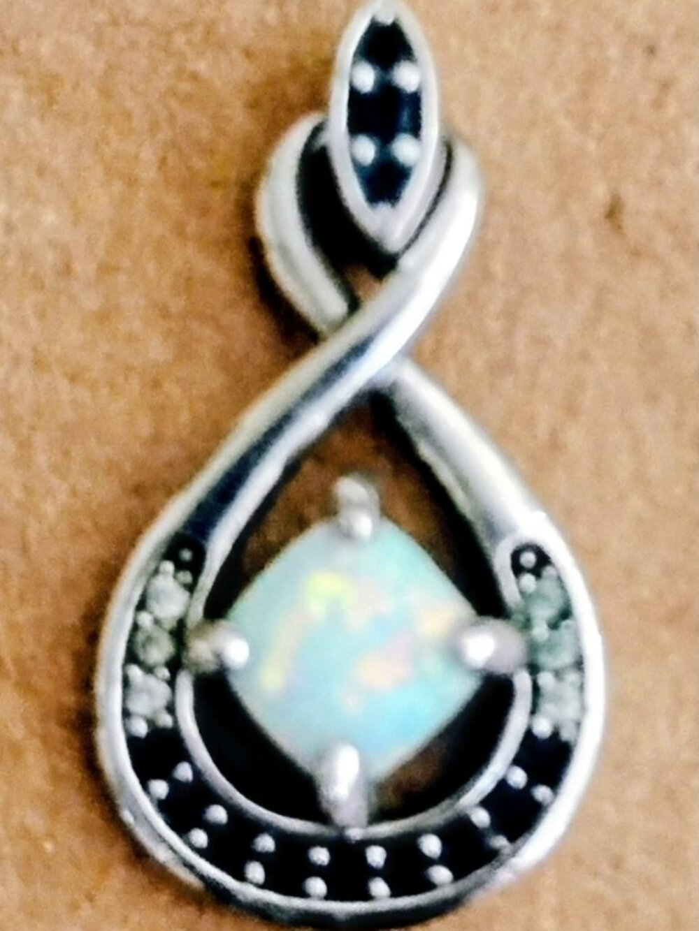Beautiful Opal and Blue Sapphire Infinity Pendant, Gorgeous